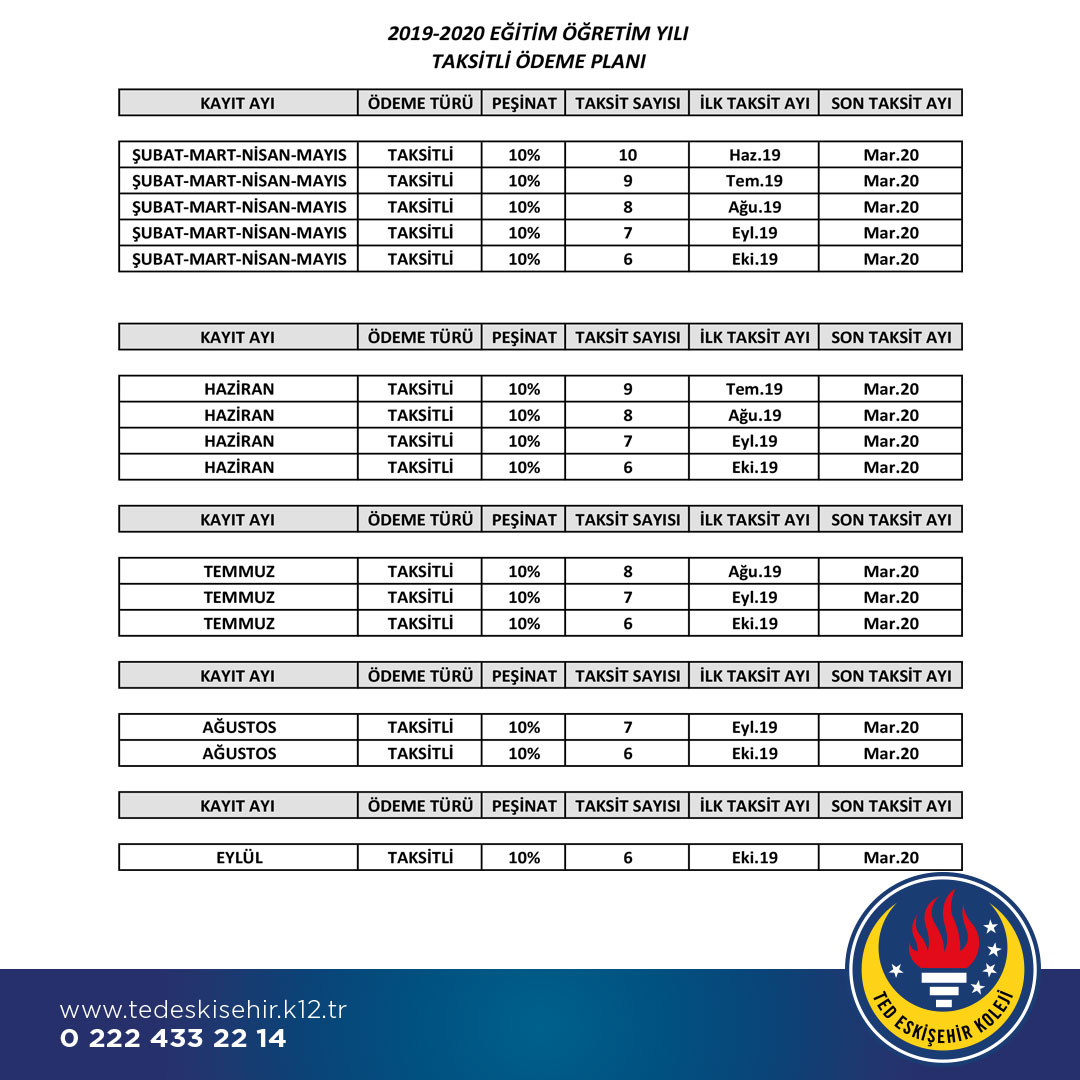 2019-2020 Eğitim Öğretim Yılı Fiyat Tablosu 2019-2020 Eğitim Öğretim Yılı Fiyat Tablosu