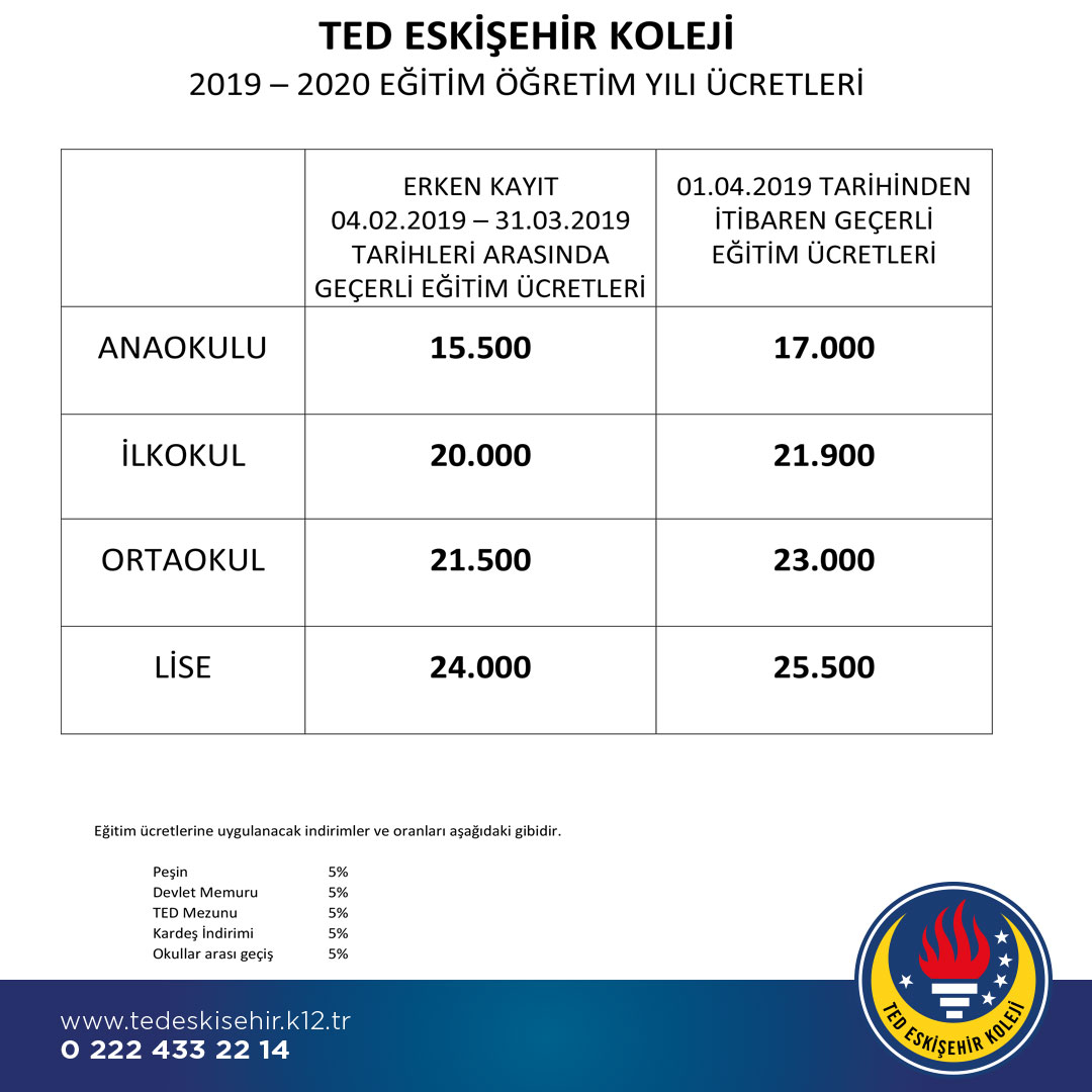 2019-2020 Eğitim Öğretim Yılı Fiyat Tablosu 2019-2020 Eğitim Öğretim Yılı Fiyat Tablosu
