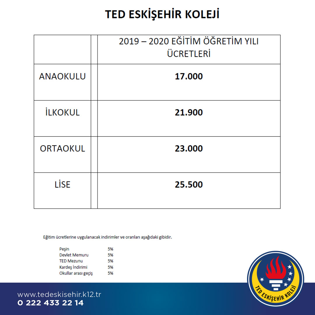 2019-2020 Eğitim Öğretim Yılı Fiyat Tablosu 2019-2020 Eğitim Öğretim Yılı Fiyat Tablosu